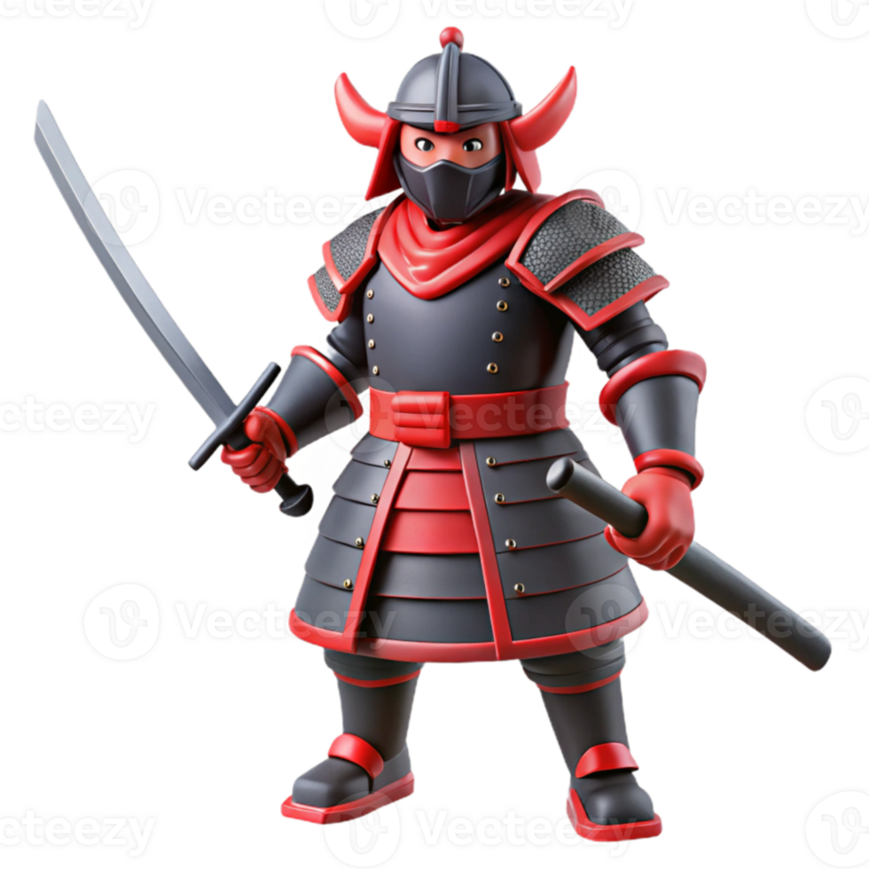 impressive rustic 3D Render Red Samurai Warrior Illustration original png