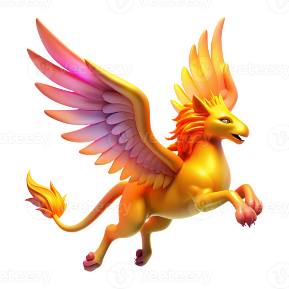 beautiful abstract Golden Griffin 3D Render 4K png