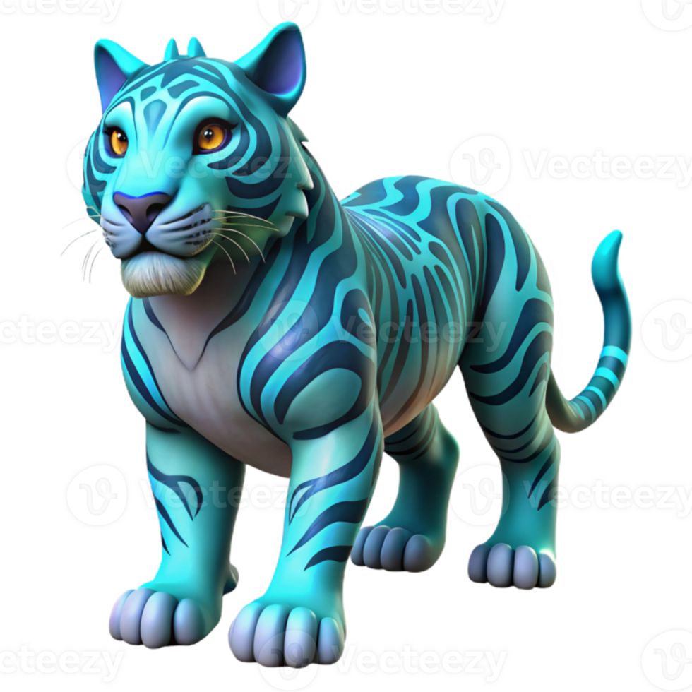 serene minimalist Cyan Tiger 3D Render authentic png
