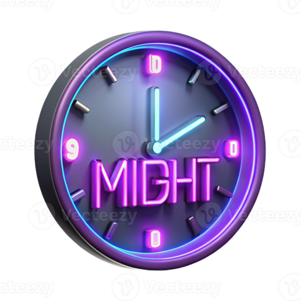 beautiful classic Neon Clock Might 3D Illustration high resolution png