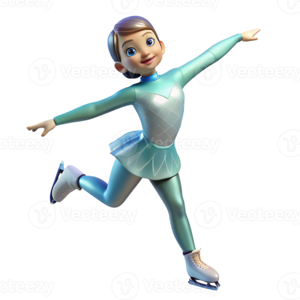 beautiful rustic 3D Cartoon Figure Ice Skating Girl professional png
