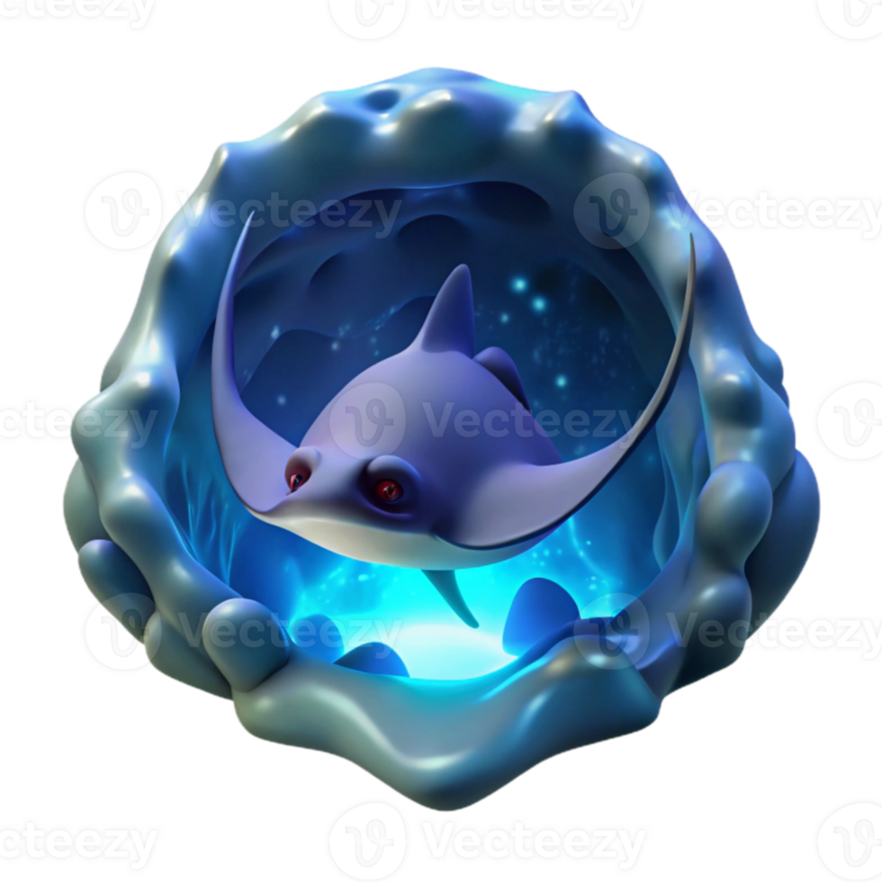 impressive artistic 3D Stingray in Bioluminescent Cave Illustration authentic png