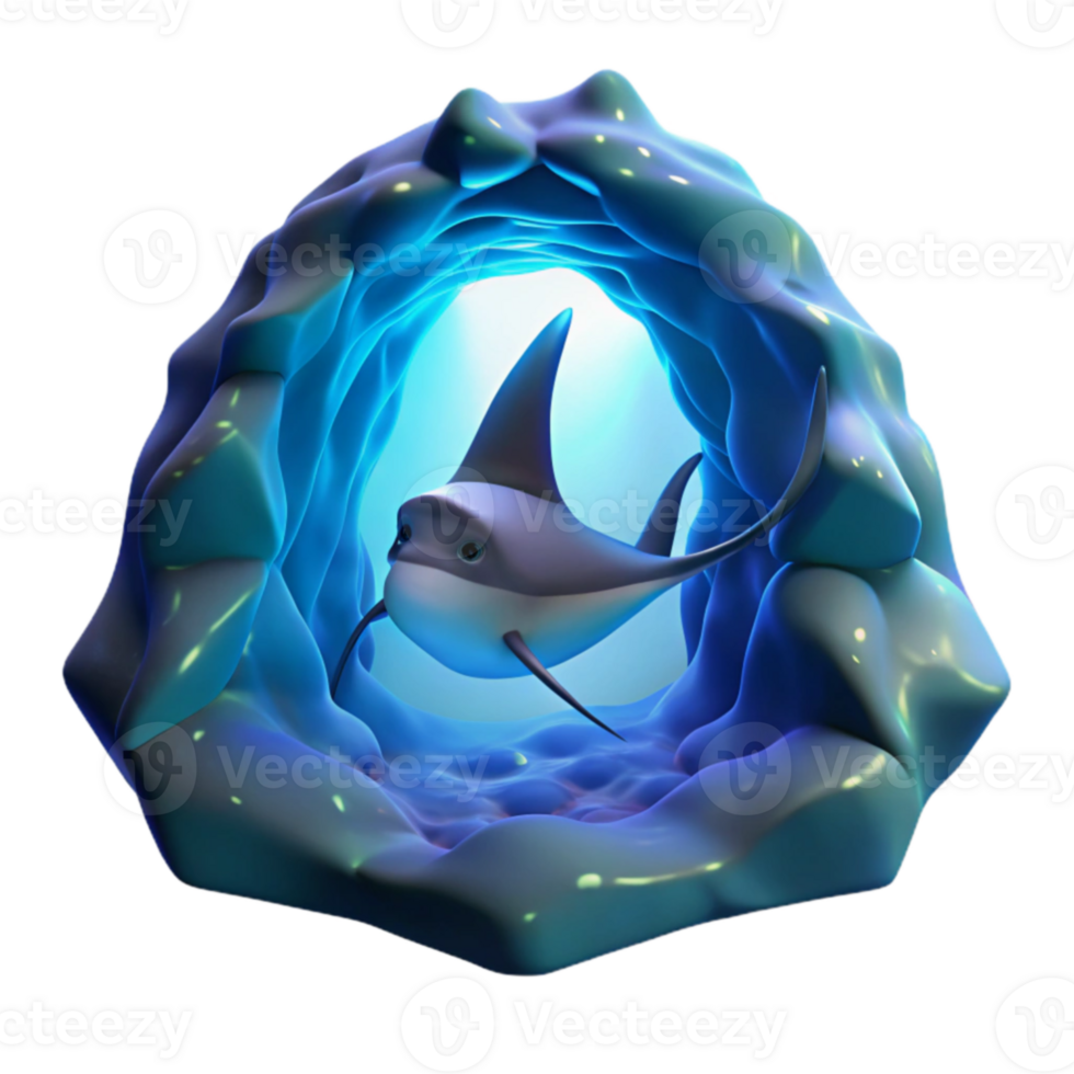 extraordinary modern Cartoon Shark in Ice Cave 3D Render detailed png