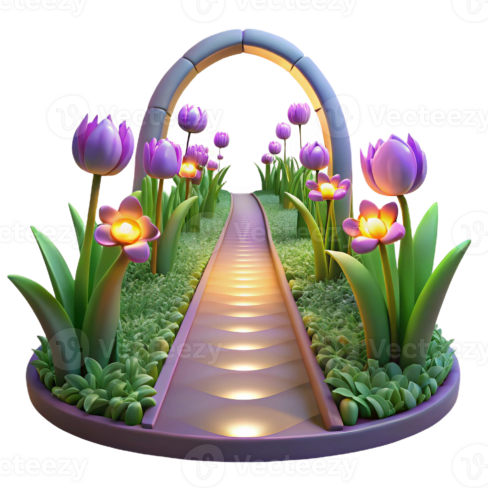 vibrant modern 3D Enchanted Garden Path Illustration original png