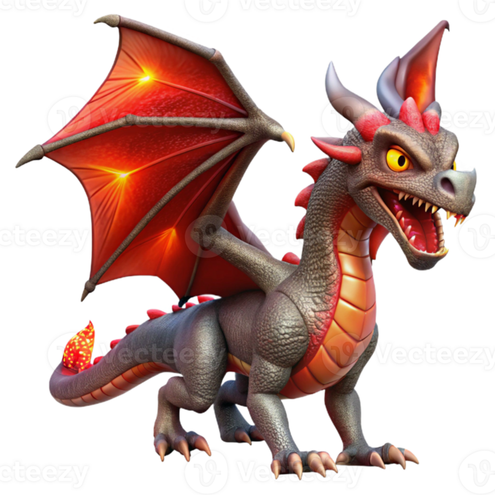 vibrant creative Fiery Dragon 3D Render premium png