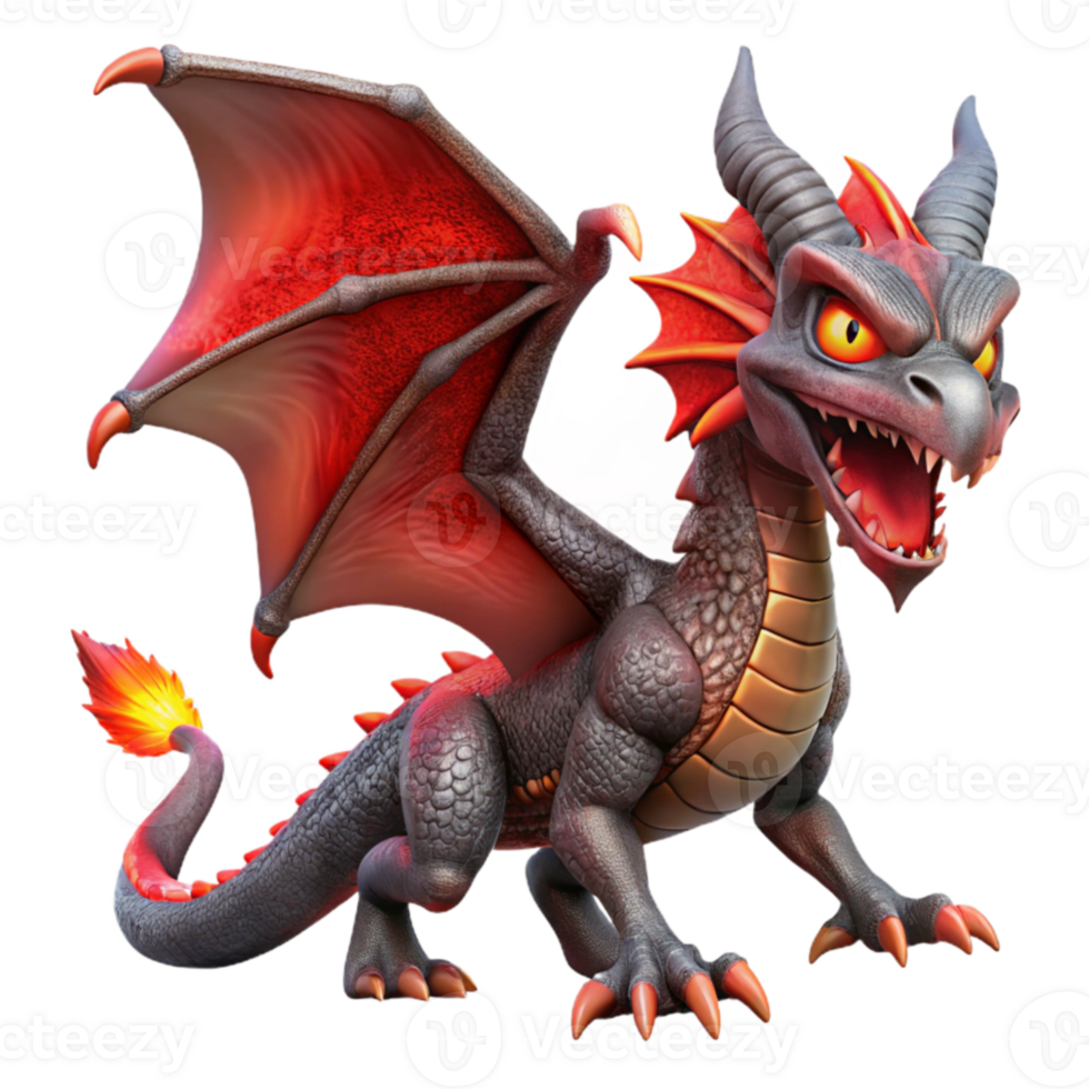 stunning minimalist Fiery Dragon 3D Render exclusive png