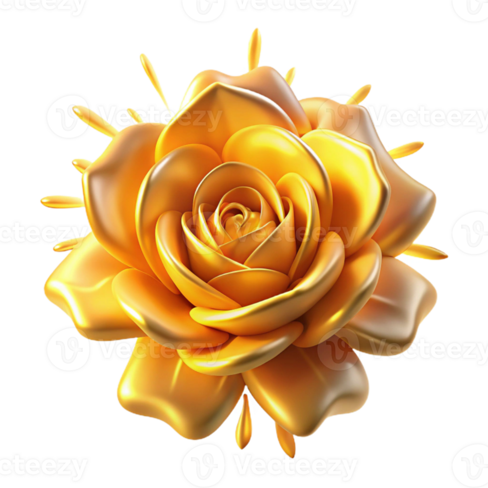 elegant contemporary Golden Rose 3D Render professional png