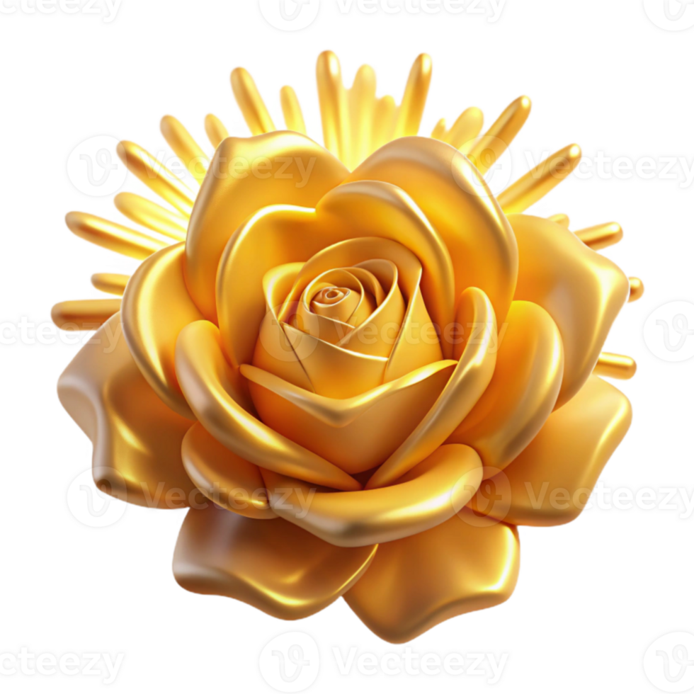 magnificent minimalist Golden Rose 3D Render professional png