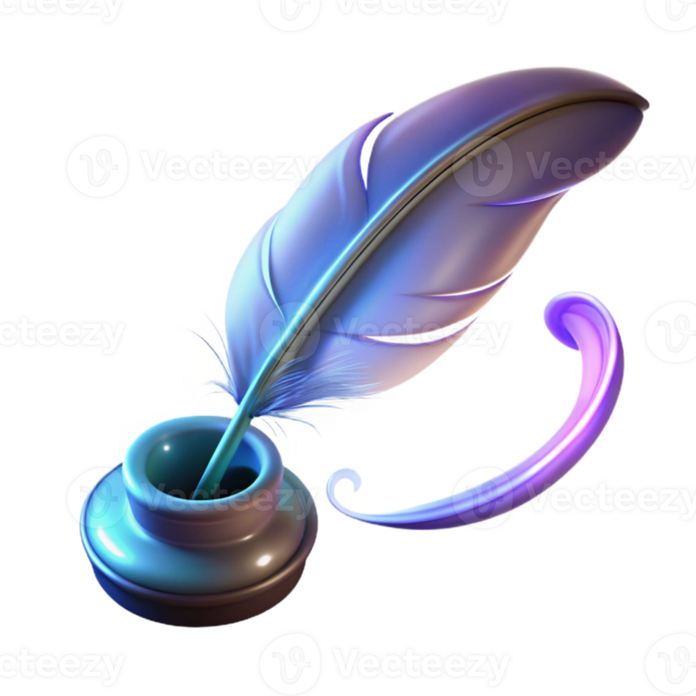 magnificent rustic 3D Quill and Inkwell Illustration original png