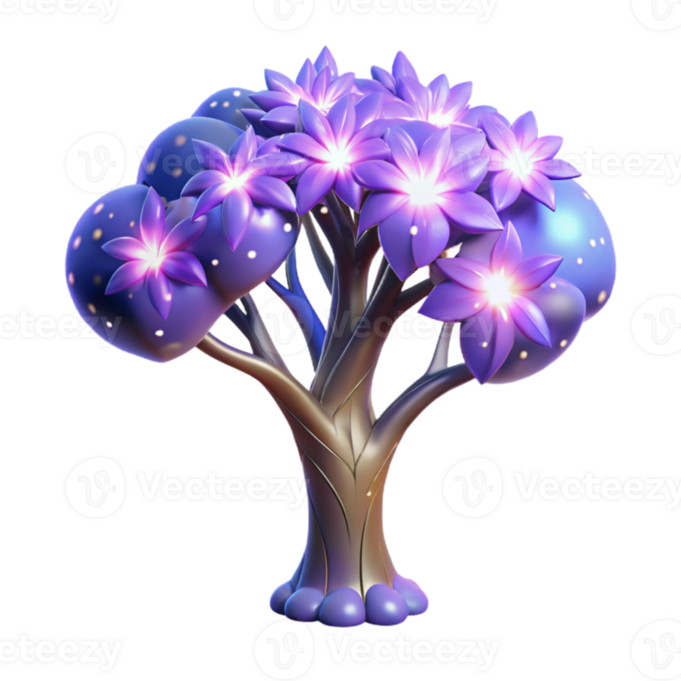 extraordinary creative Glowing Purple Fantasy Tree 3D Render professional png