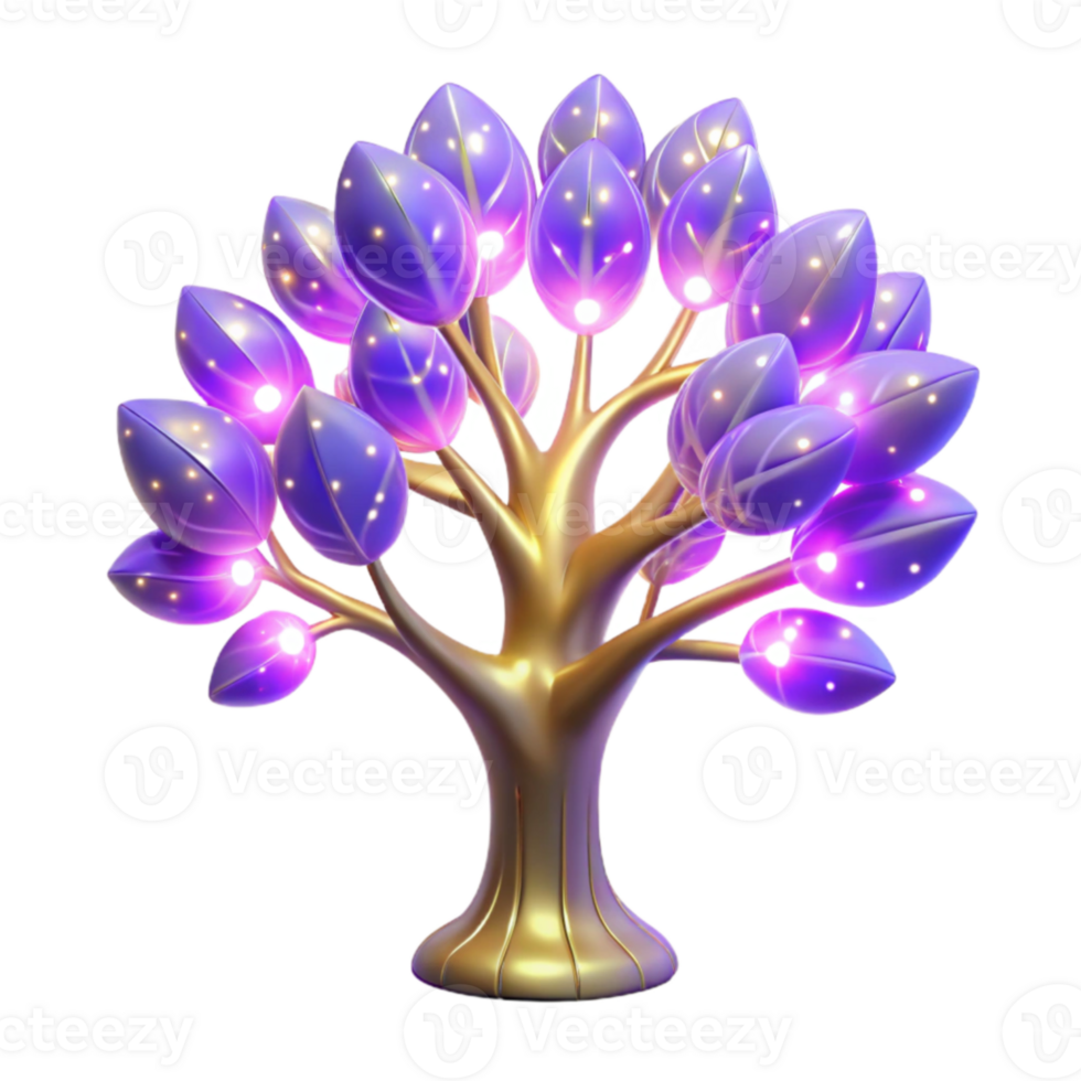 magnificent traditional Glowing Purple and Gold 3D Tree Illustration authentic png
