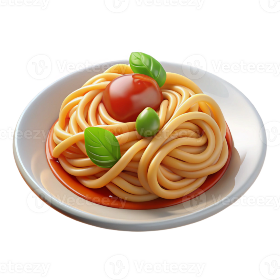 beautiful vintage 3D Render of Spaghetti with Tomato Sauce and Basil high quality png
