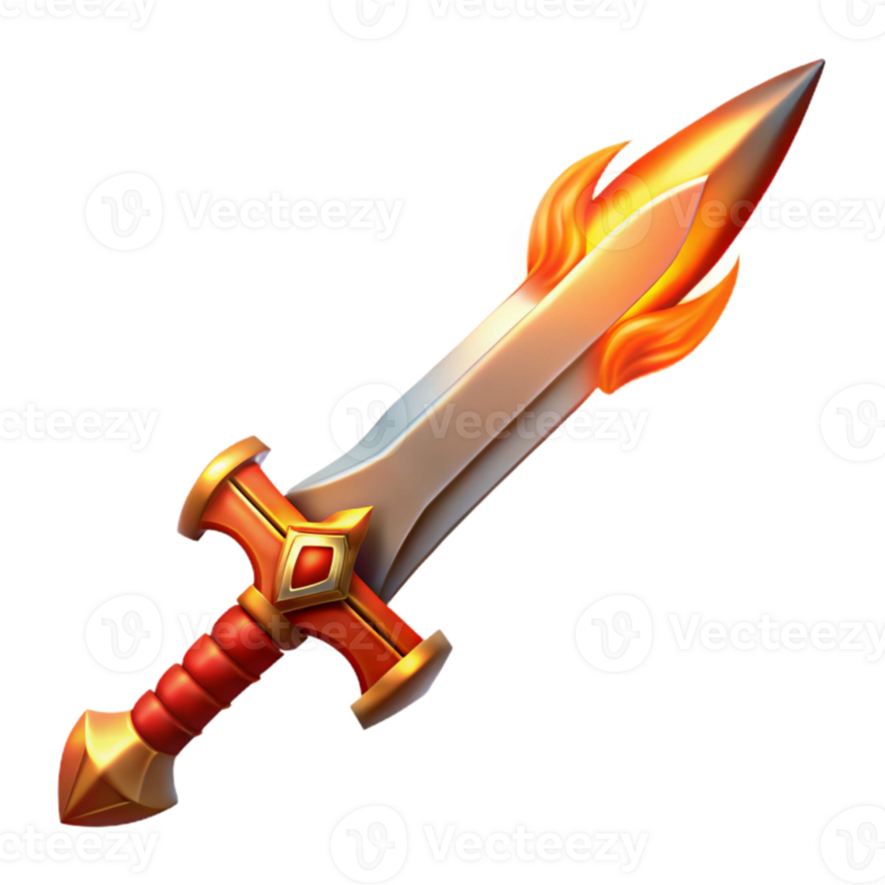 impressive modern Flaming Sword 3D Illustration original png