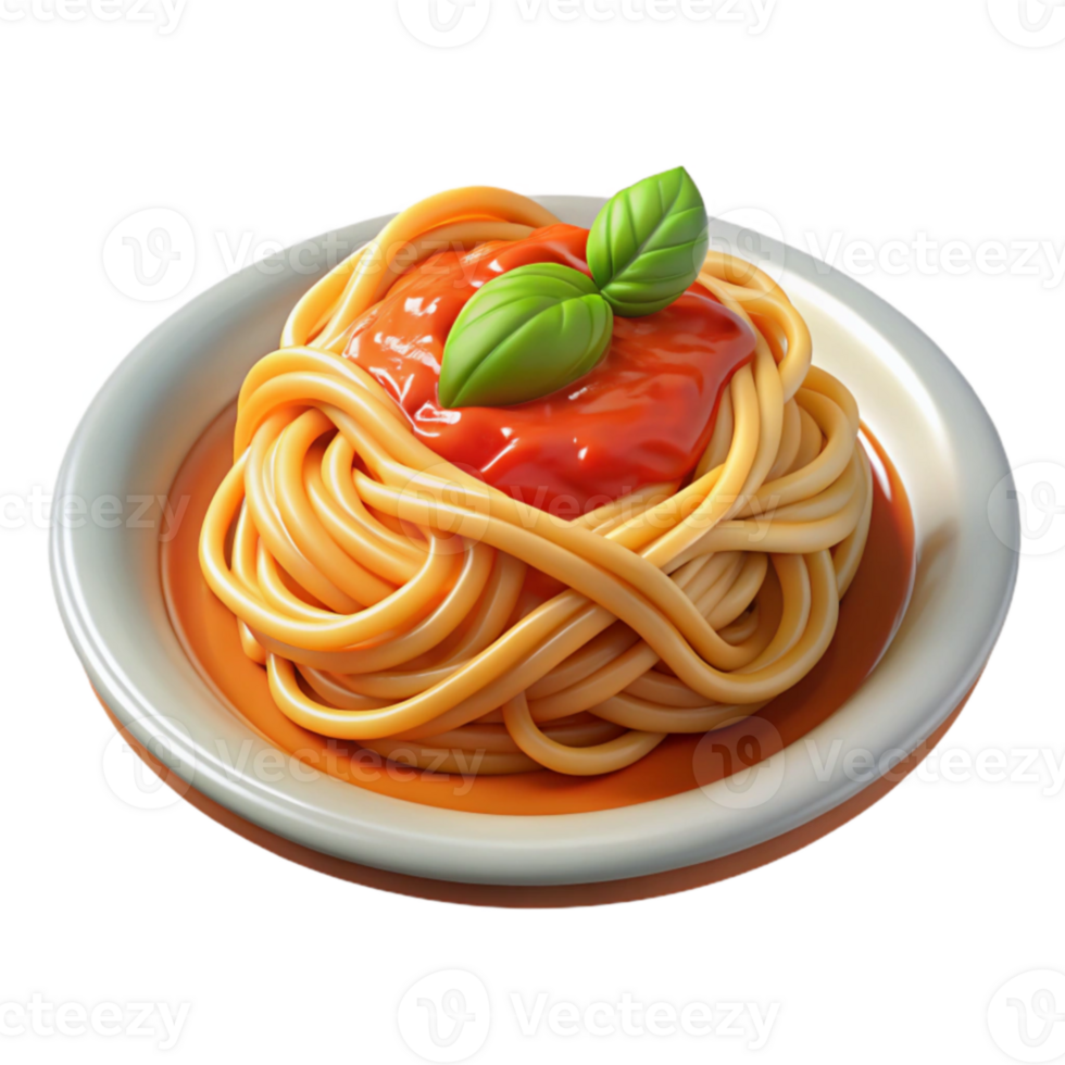 dramatic rustic 3D Render of Delicious Spaghetti with Tomato Sauce and Basil high quality png