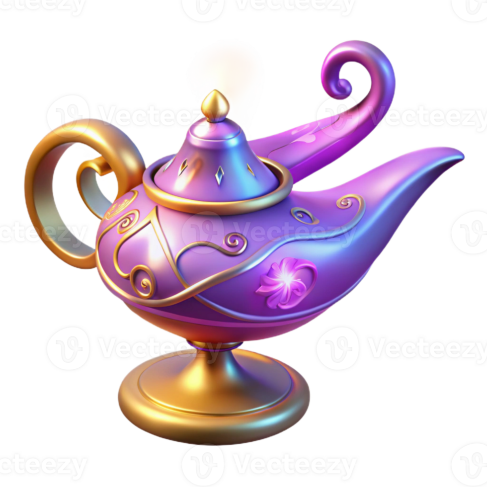 stunning artistic Magical 3D Render of a Genie Lamp genuine png