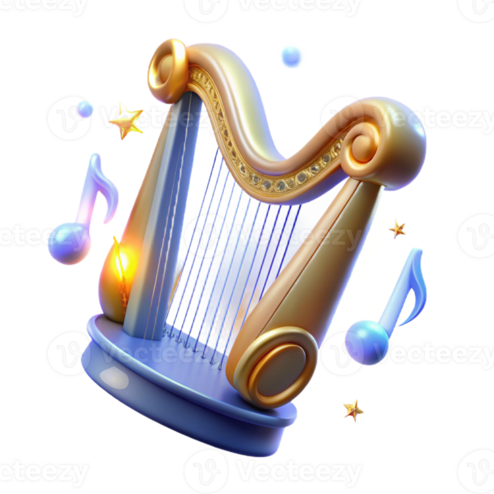 dramatic classic 3D Golden Harp Illustration 4K png