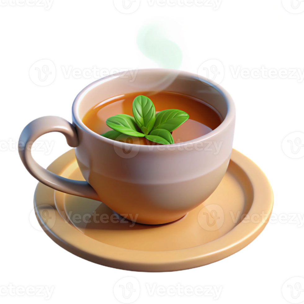 wonderful rustic 3D Render of a Teacup with Mint original png