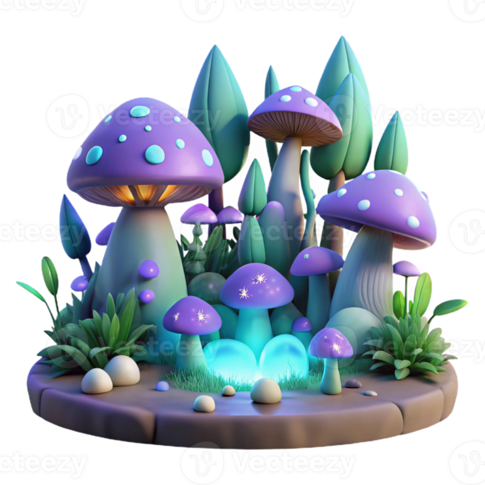 wonderful artistic Enchanted 3D Mushroom Forest Illustration exclusive png