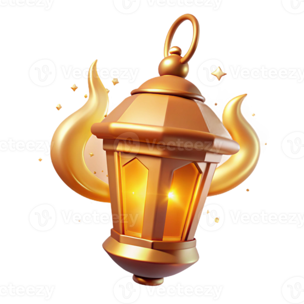 beautiful minimalist Golden 3D Lantern Illustration authentic png