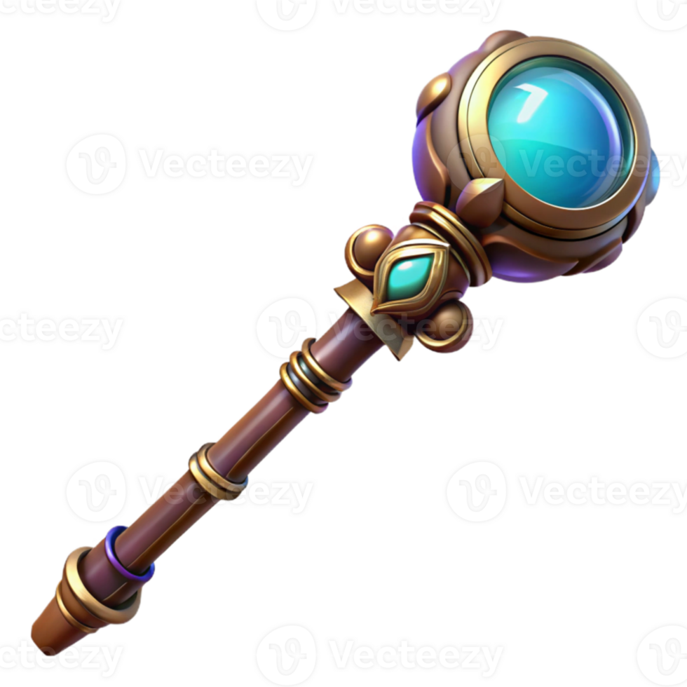 vibrant creative Ornate 3D Render of a Magical Staff original png
