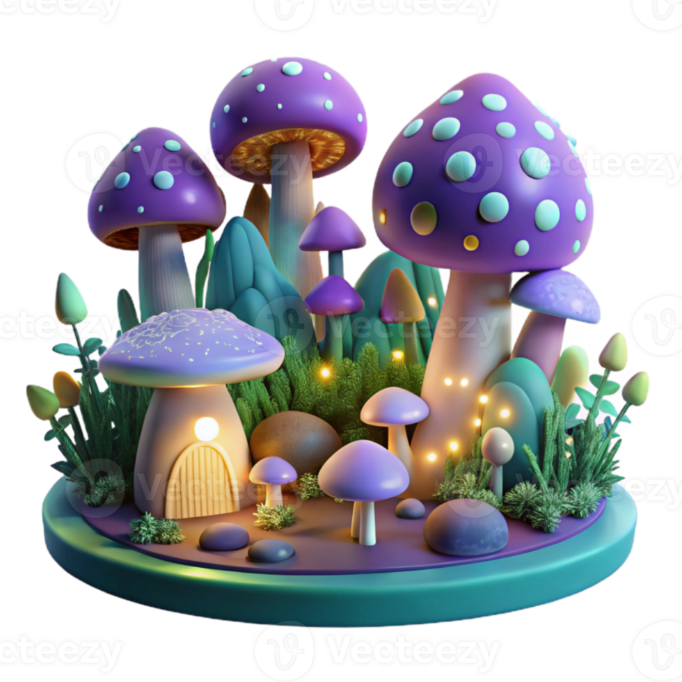 impressive artistic Enchanted Mushroom House 3D Render authentic png