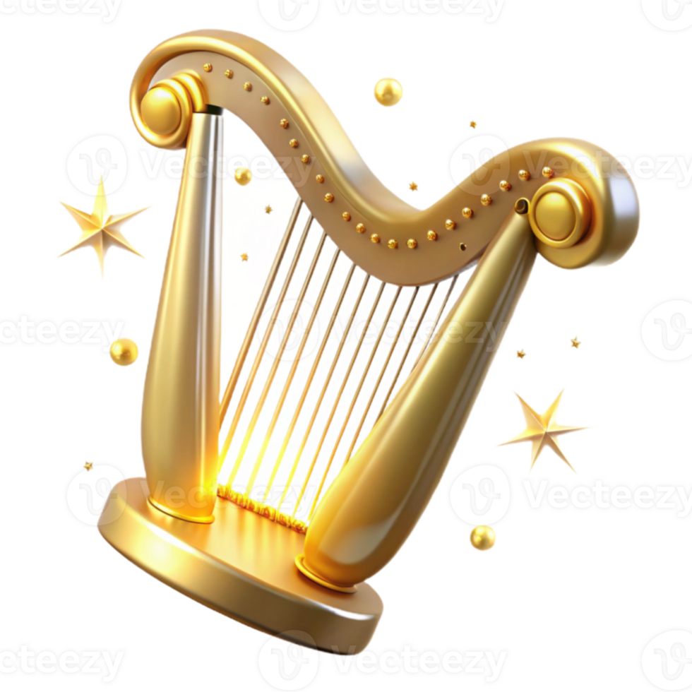 wonderful traditional Golden Harp 3D Render high quality png