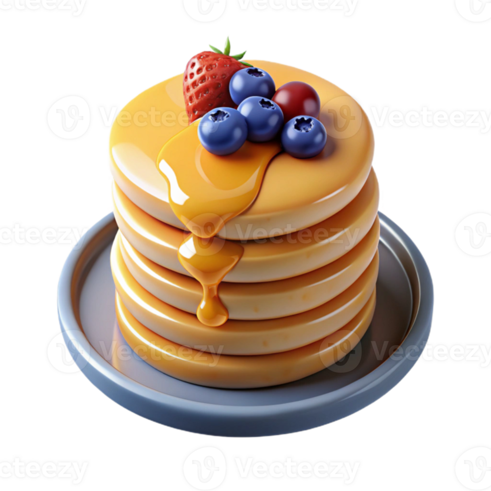 stunning rustic Delicious 3D Render of Buttery Pancakes with Berries original png