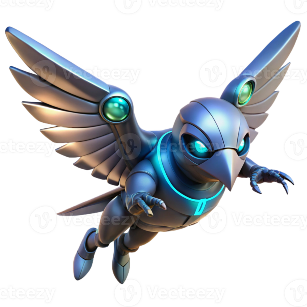 beautiful rustic Cybernetic Bird 3D Render high quality png