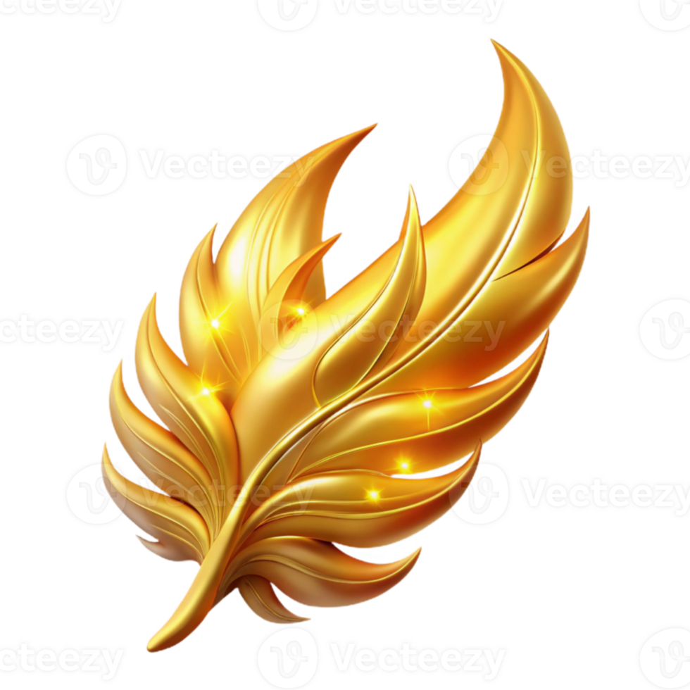 impressive minimalist Golden Feather 3D Illustration authentic png