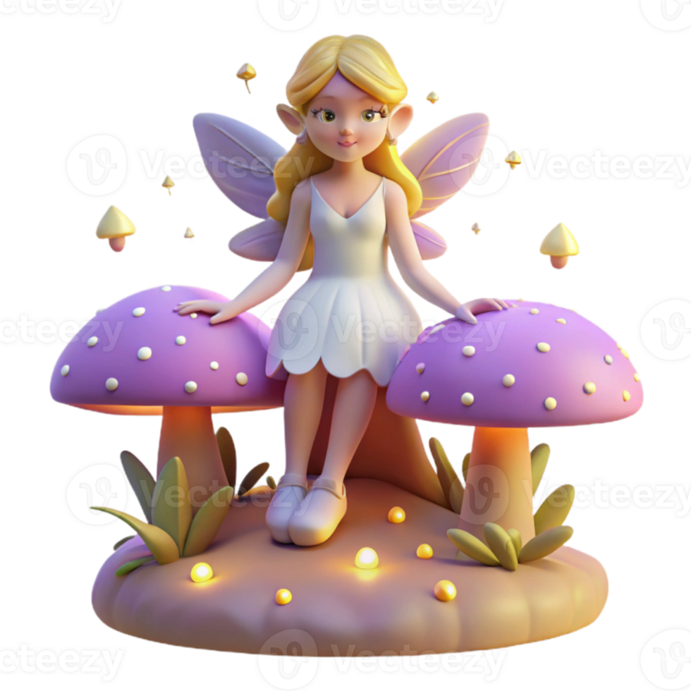 stunning abstract 3D Render Fairy Sitting on Mushrooms high resolution png