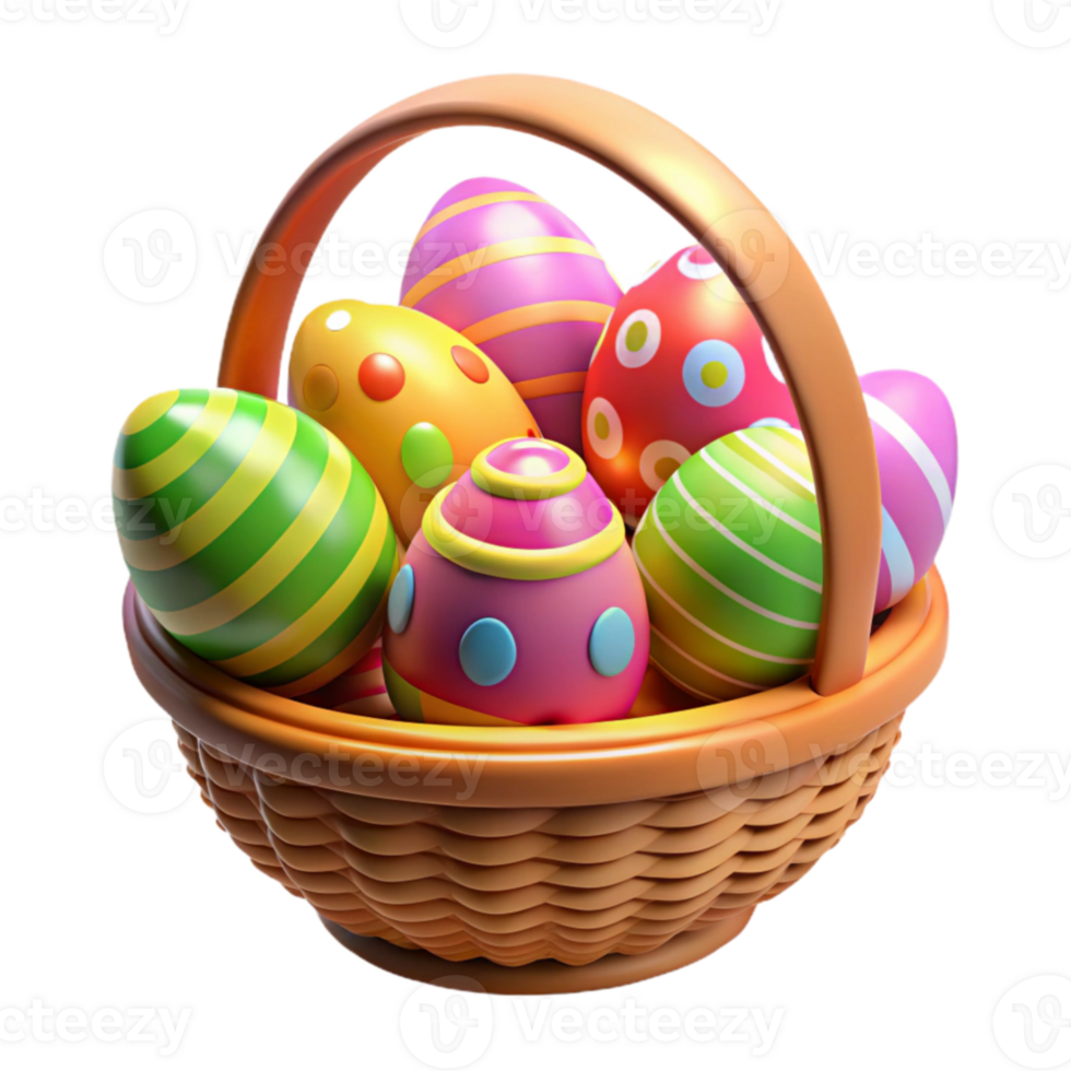 impressive abstract Colorful Easter Eggs in Basket 3D Render premium png