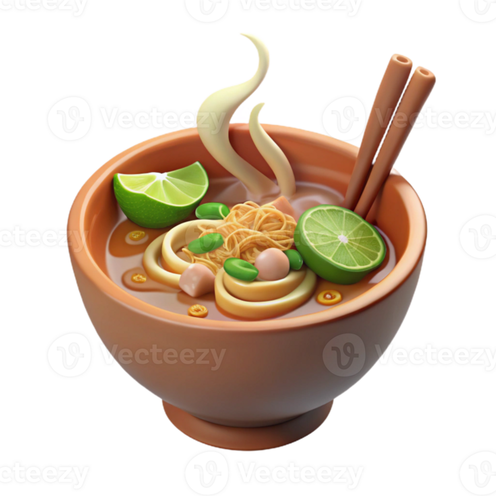 wonderful creative 3D Render Steaming Noodle Soup Illustration high quality png