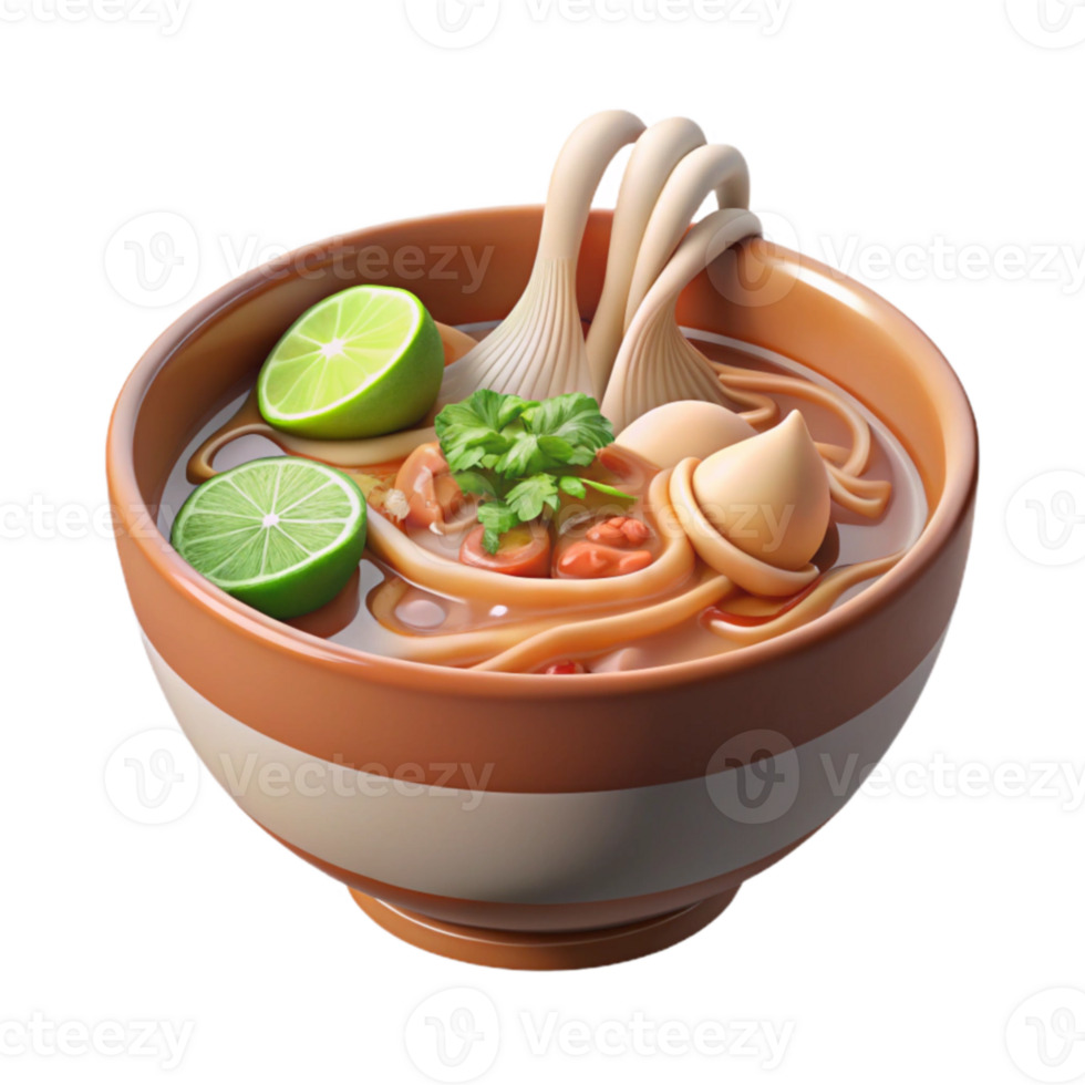 elegant classic 3D Render of Delicious Noodle Soup 4K png