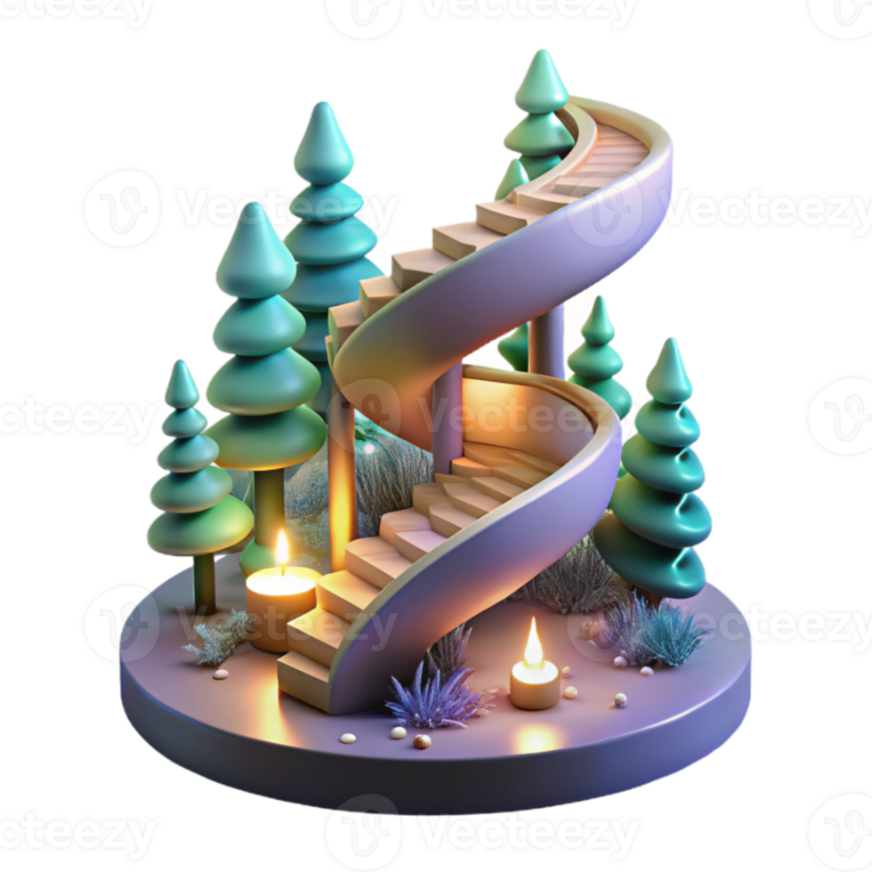 impressive classic Enchanted Spiral Staircase 3D Render professional png