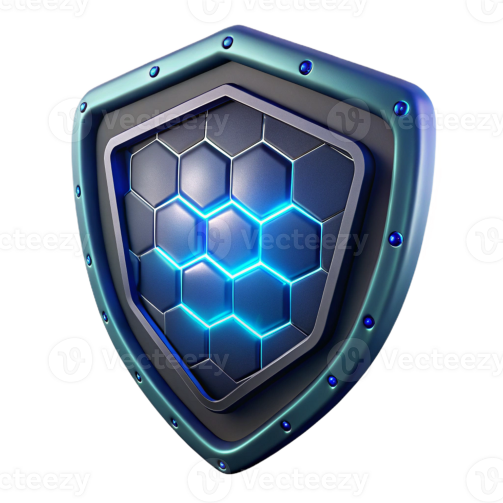 vibrant modern Futuristic Hexagon Shield 3D Render genuine png