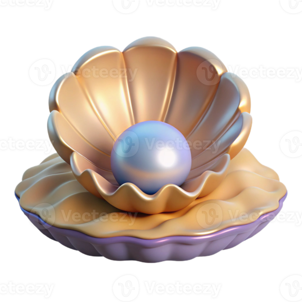 impressive rustic Golden Shell with Pearl 3D Render detailed png