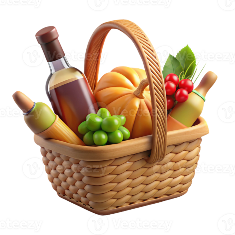 extraordinary artistic Autumn Harvest Basket 3D Illustration 4K png