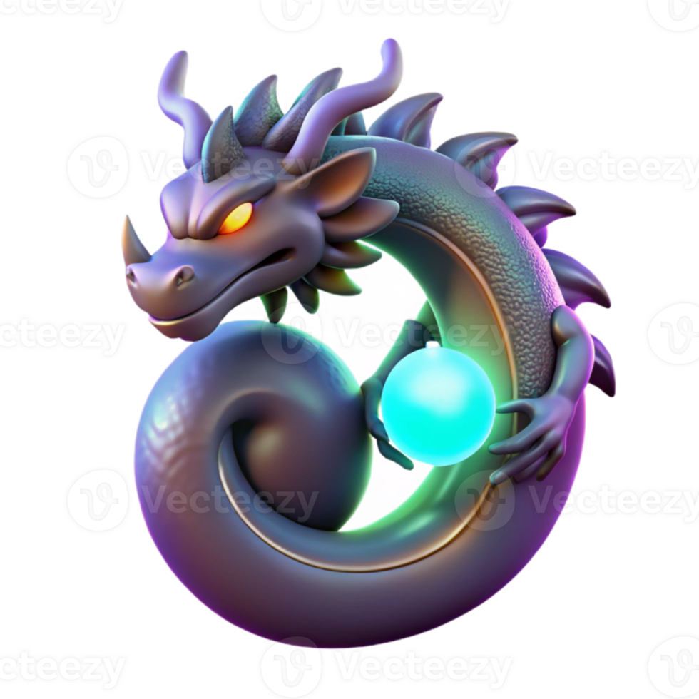 vibrant traditional 3D Render of a Coiled Dragon authentic png