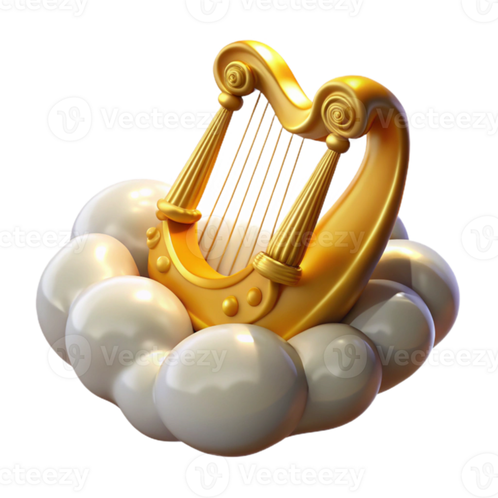 beautiful abstract Golden Harp on Clouds 3D Render exclusive png