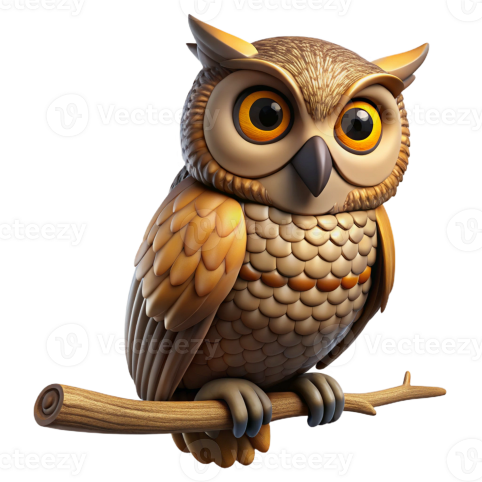 dramatic minimalist 3D Owl Illustration on Branch high quality png