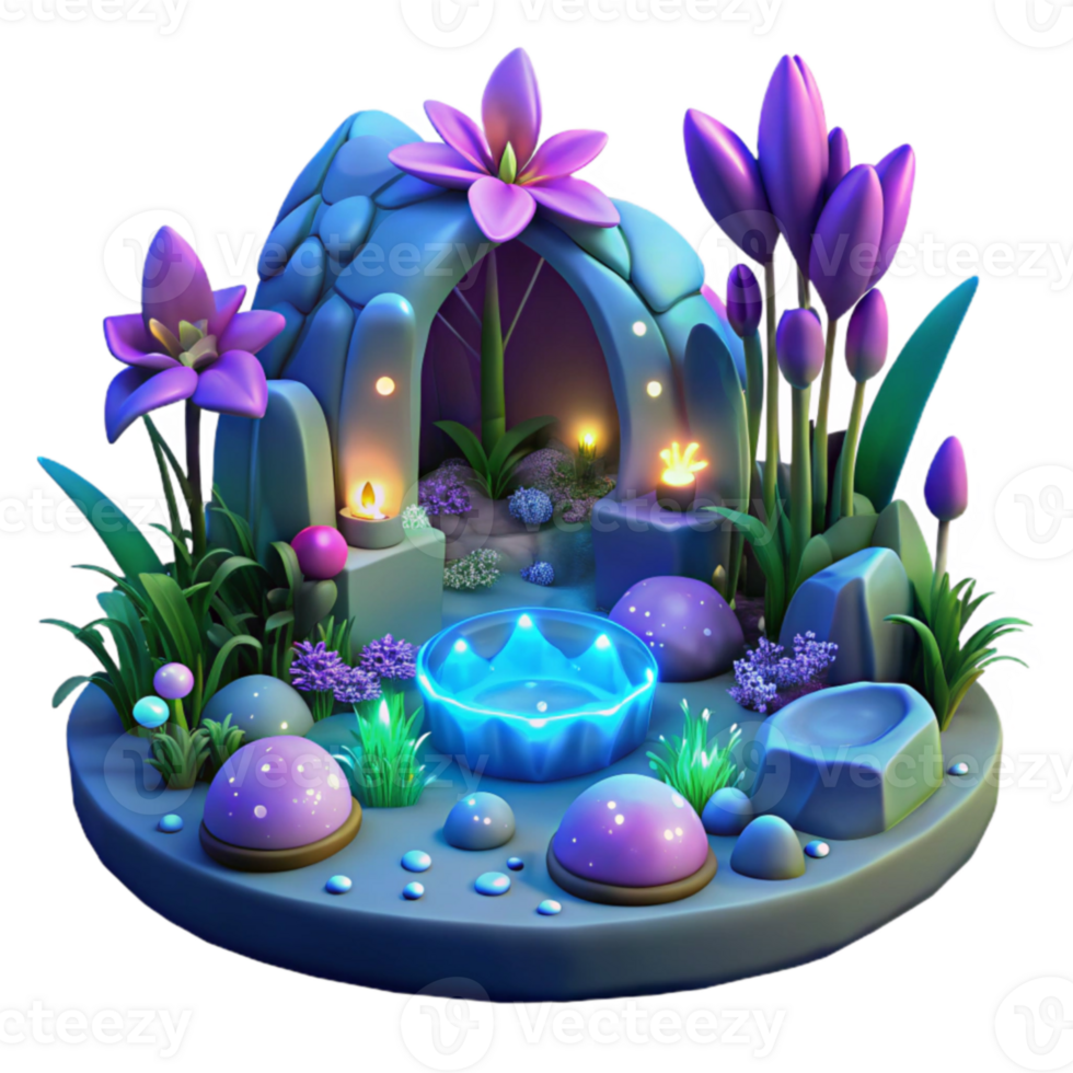 serene artistic Enchanted 3D Grotto Fantasy Scene professional png