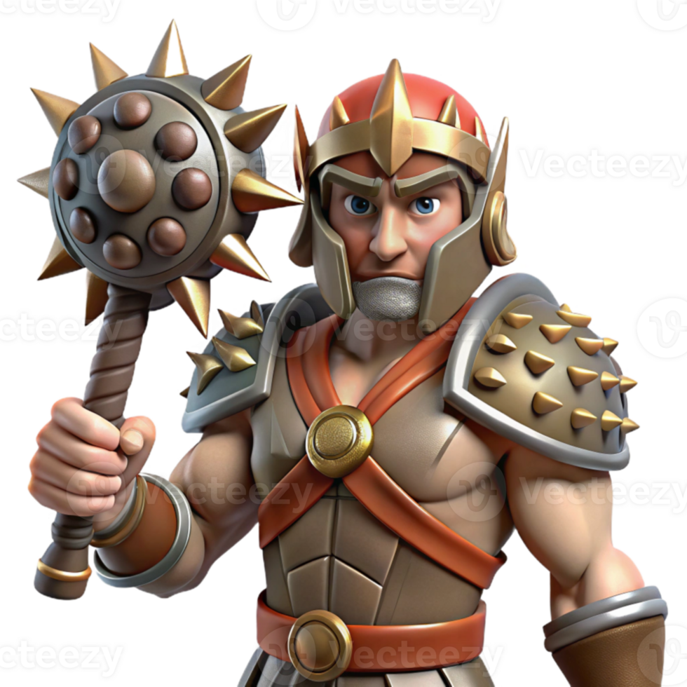 beautiful abstract 3D Illustration Mighty Warrior with Spiked Mace original png