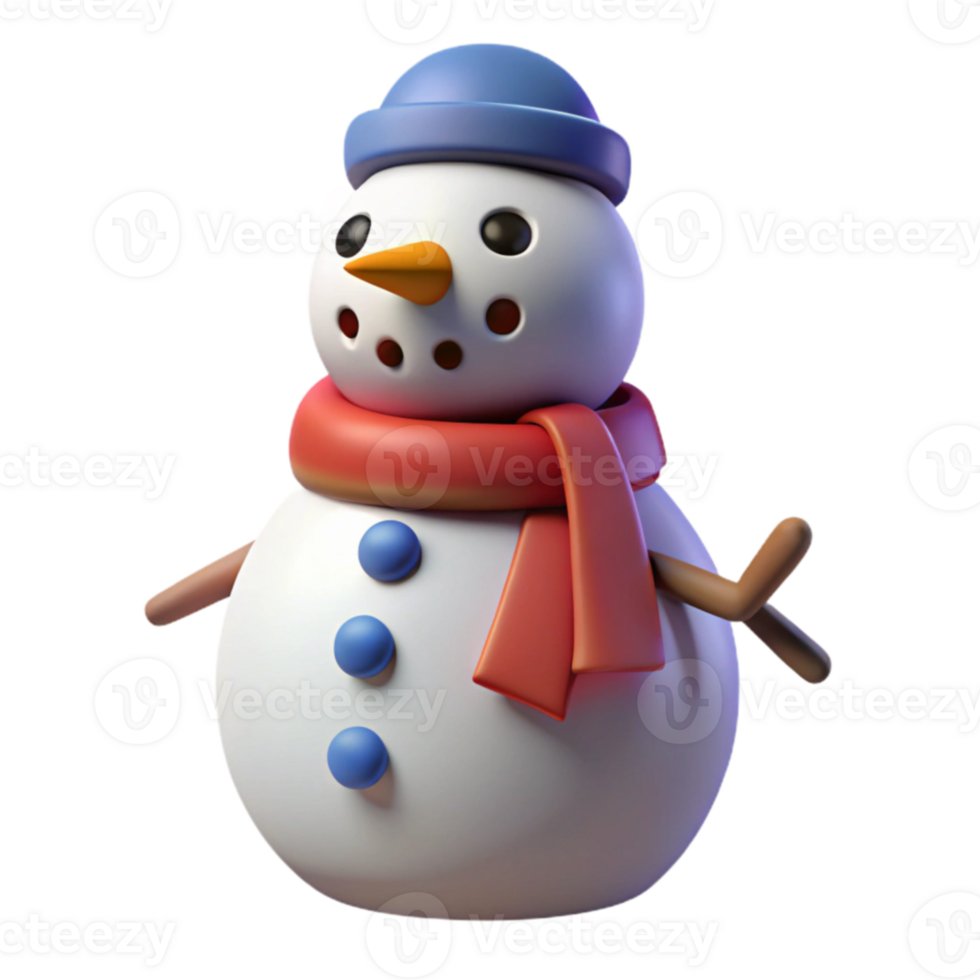 beautiful creative 3D Render of a Cute Snowman detailed png