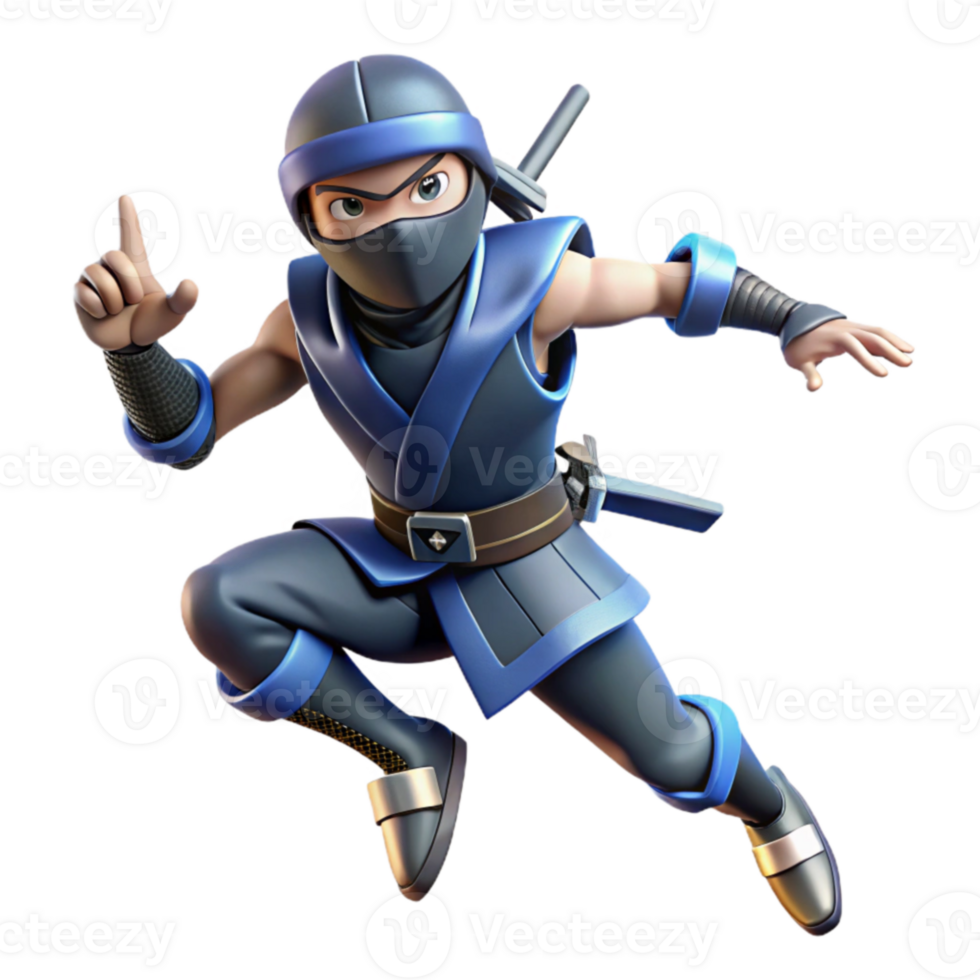 magnificent rustic 3D Render Blue Ninja Cartoon Character original png