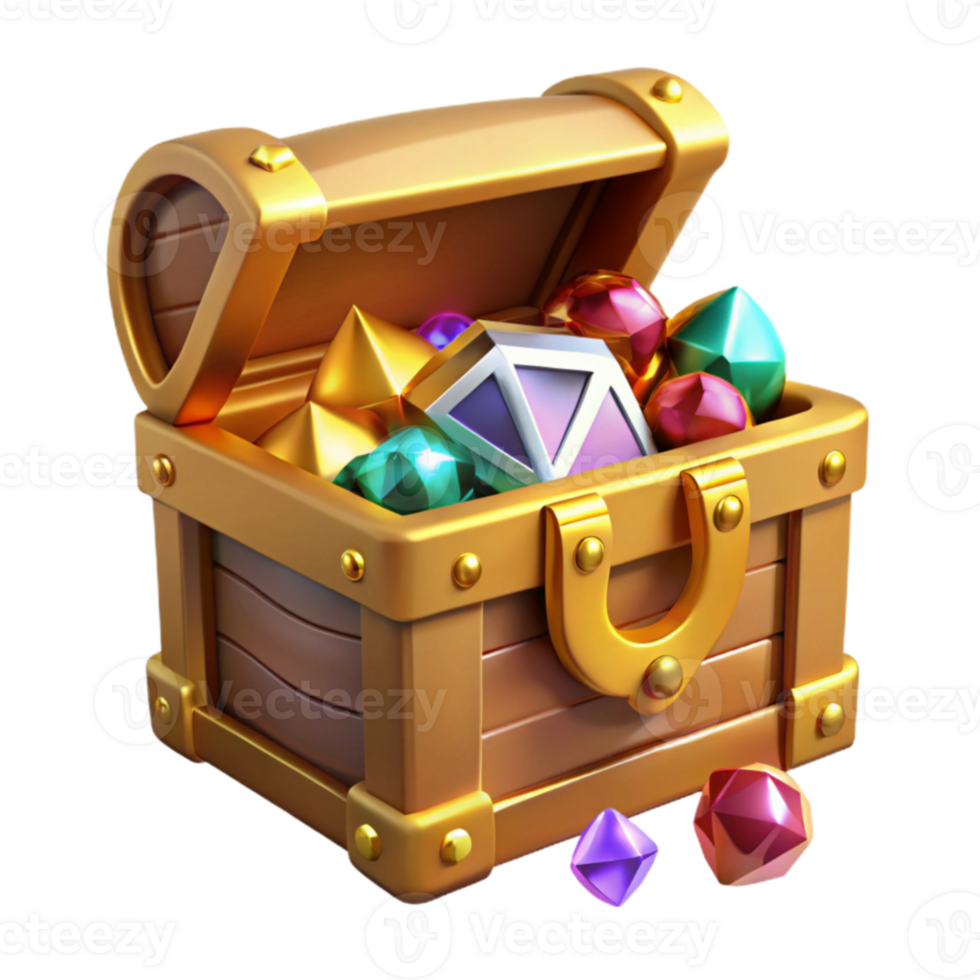 serene abstract 3D Render Golden Treasure Chest with Gems professional png