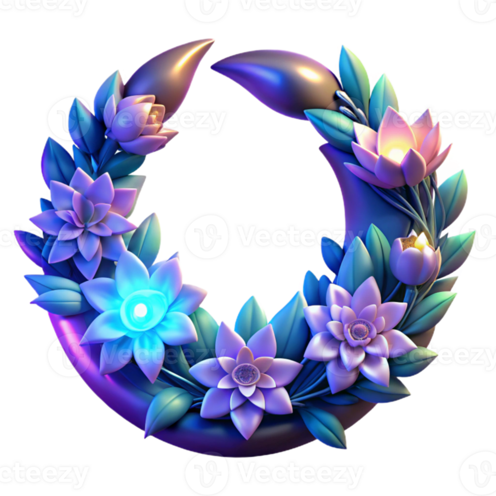 stunning rustic Floral 3D Render, Glowing Flowers Wreath original png