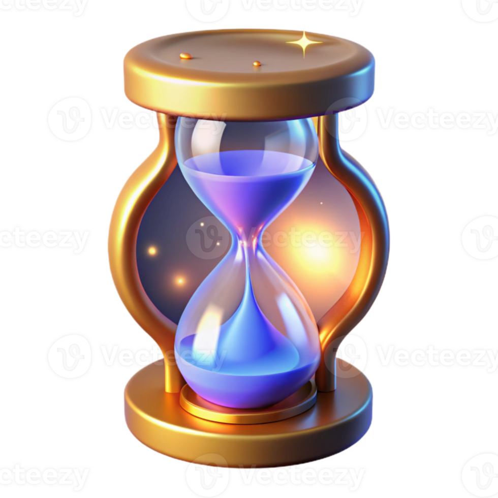extraordinary modern 3D Render Golden Hourglass Cosmic Sand 4K png