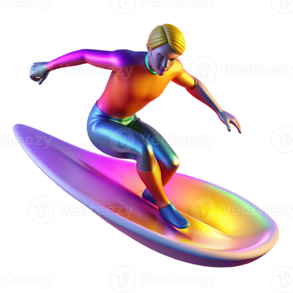 wonderful rustic Surfer 3D Illustration Vibrant Colors premium png
