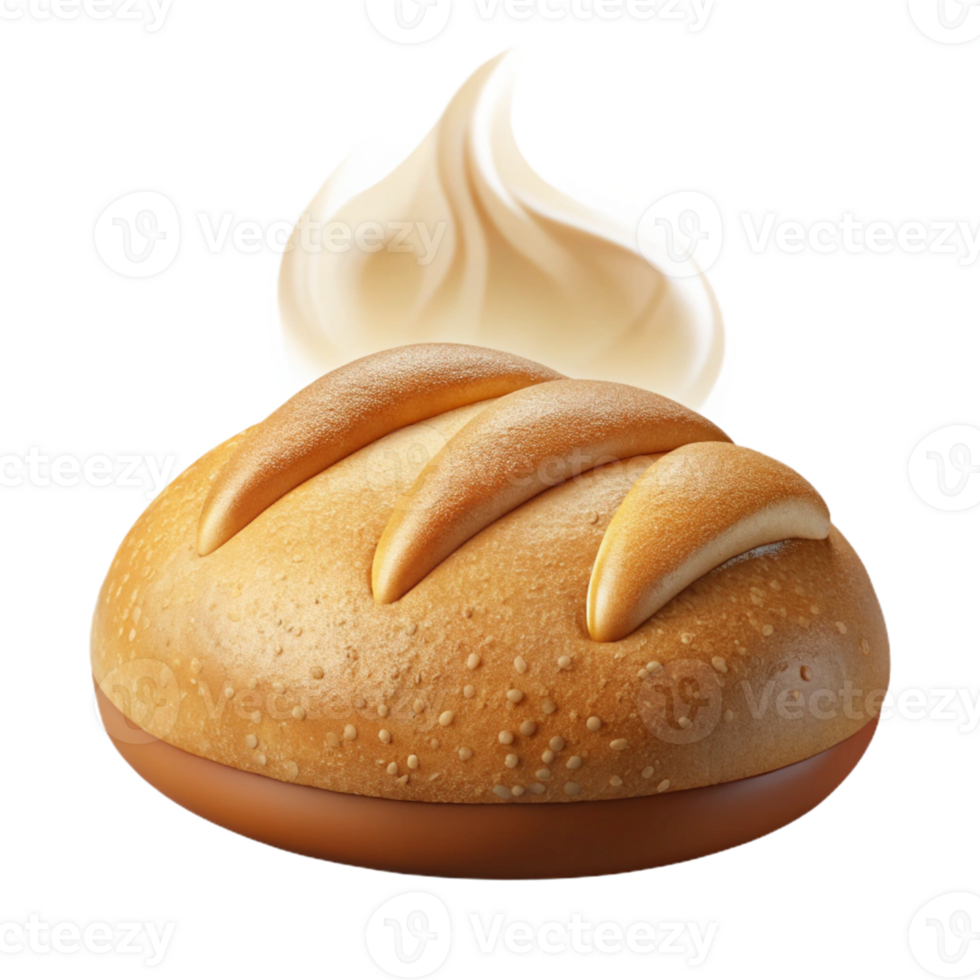 extraordinary traditional 3D Render of a Golden Brown Bread with Creamy Topping professional png