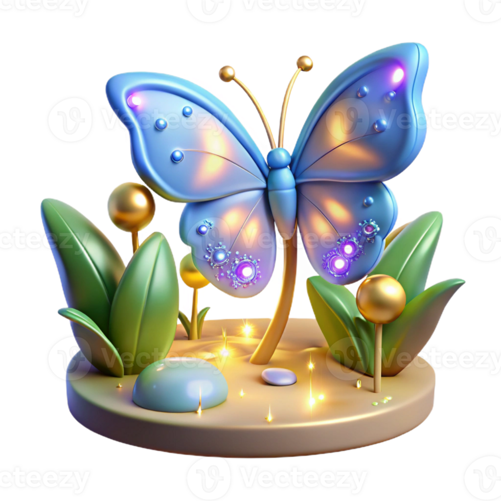 dramatic modern 3D Render Glowing Butterfly Garden Illustration original png